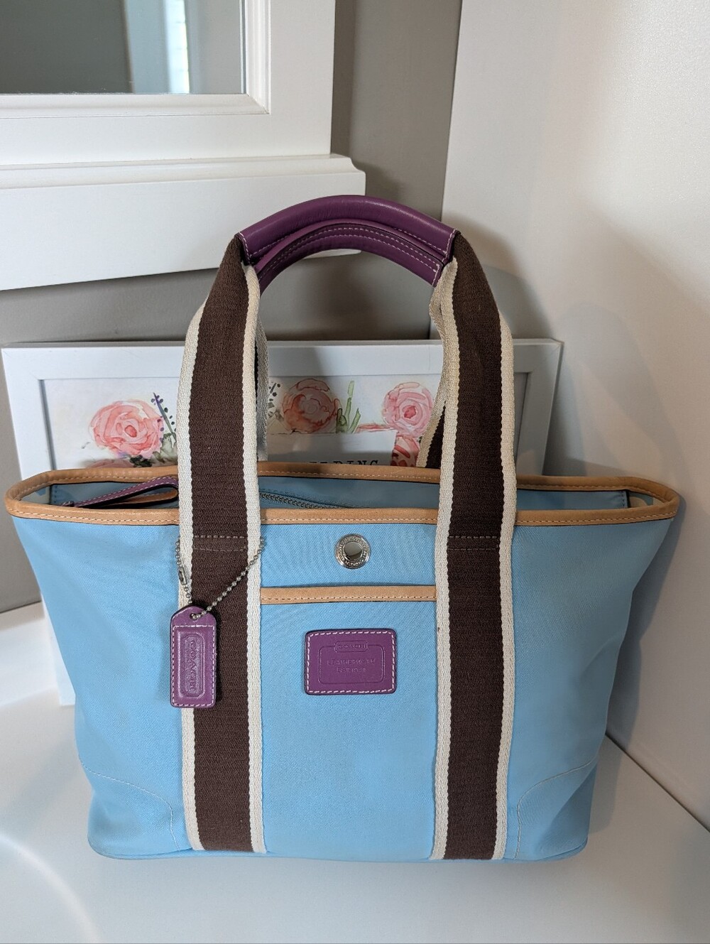 💙 Vintage Y2K Coach Hamptons Weekender #6261 Reversible Sateen Medium Tote